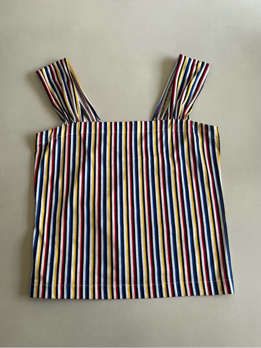 Vintage Raffanalla Stripe Square-Neck Cotton Crop Top - Navy/Red/Yellow Size 8 - Picture 4 of 14